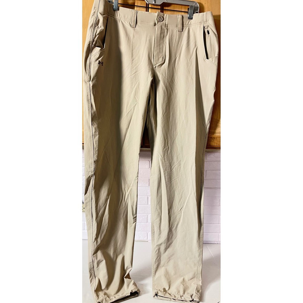Under Armour Golf Pants Mens 36/34 Tan Fitted Performance Trousers